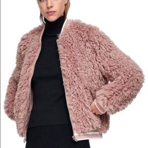 Zara pink faux leather bomber teddy jacket women size XS